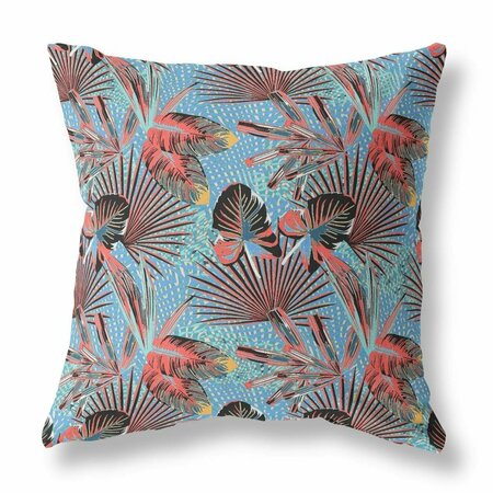 PALACEDESIGNS 16 in. Coral Blue Tropical Indoor & Outdoor Throw Pillow Red & Aqua PA3104331